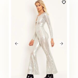 BlackMilk Sparkle Sparkle Silver Sequin Jumpsuit size L